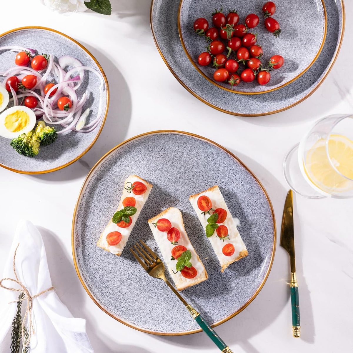 AmorArc Ceramic Plates Set of 6, 8.5 Inch Handmade Reactive Glaze Stoneware Plates set for Dessert, Salad, Appetizer, Small Dinner Plates, Microwave&Dishwasher Safe, Scratch Resistant - Blue