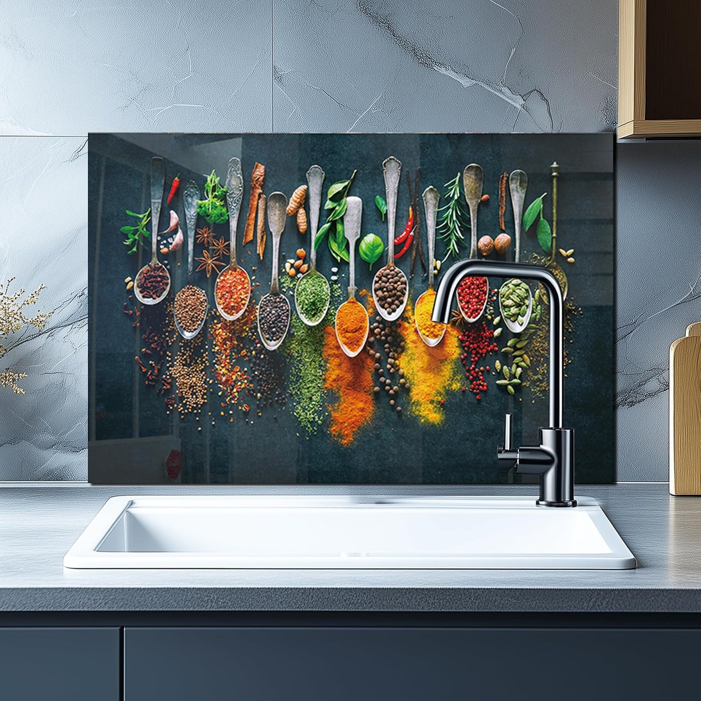 DAIFURONGE Tempered Glass Backsplash for Kitchen,Spice Design,30"x14" | Behind Stove Back Splash Panel Protector, Easy to Clean, Kitchen Wall Decor,One Piece Oven and Range Backsplash