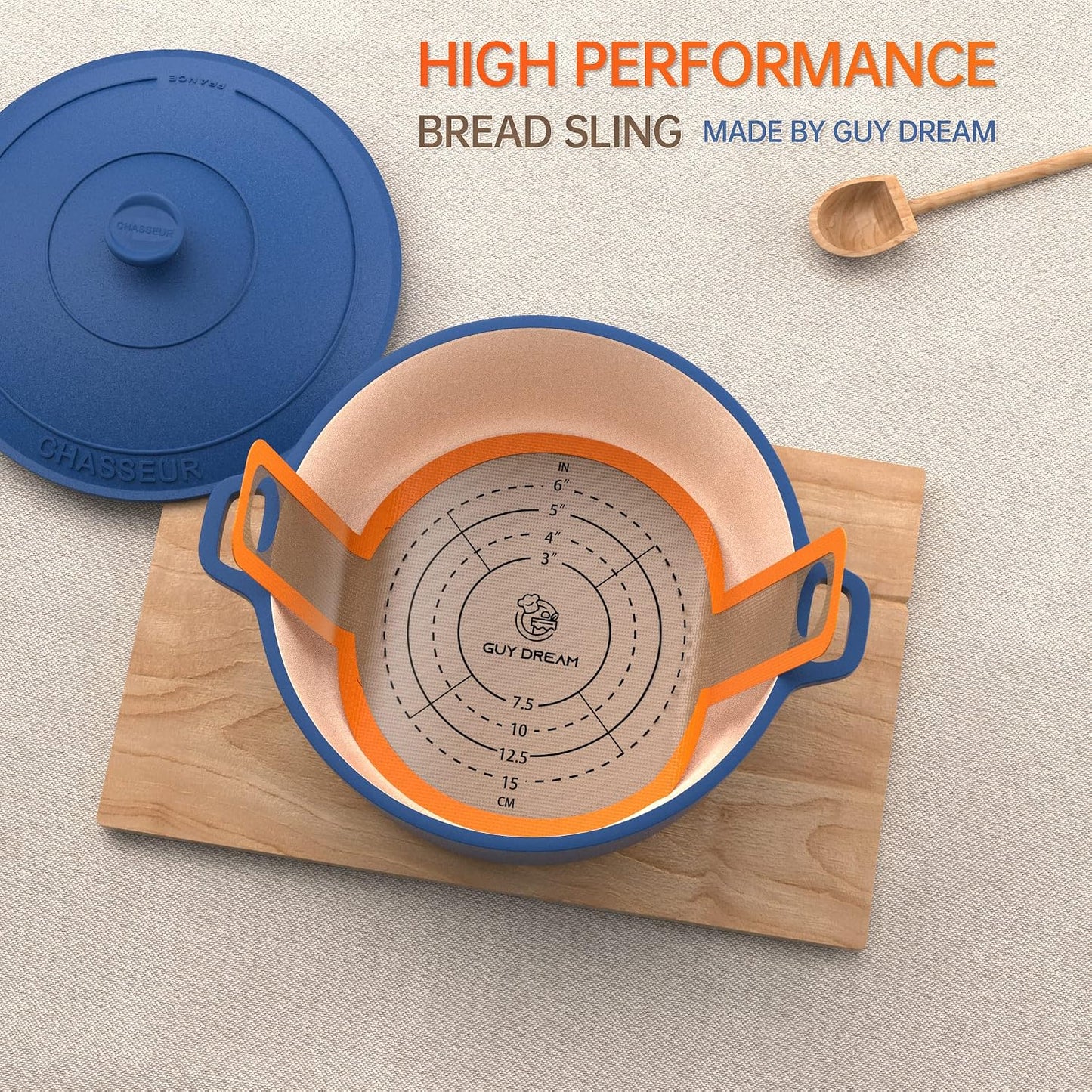 GUYGUYDREMAT Bread Sling for Dutch Oven – Heavy-Duty Reusable Silicone Baking Mat with Finger-Loop Handles, Non-Stick Sourdough Bread Liner, Fits 8–9 Inch Baskets (2-Pack, High-visibility Orange)