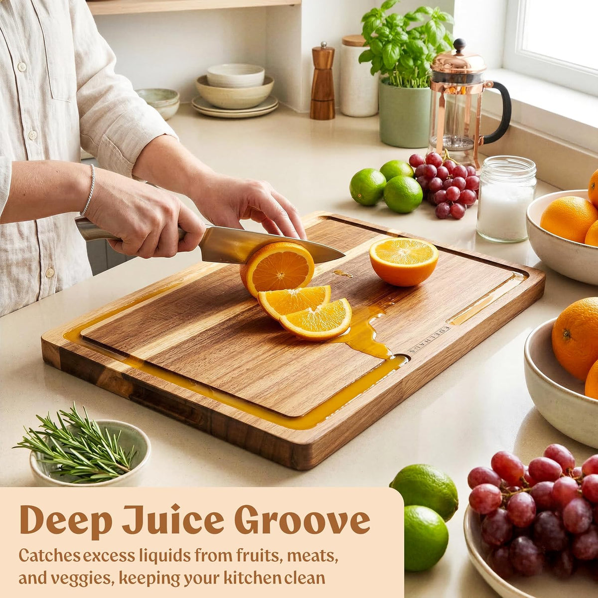 EDELHAUS Acacia Wood Cutting Boards for Kitchen Set of 3, Double sided