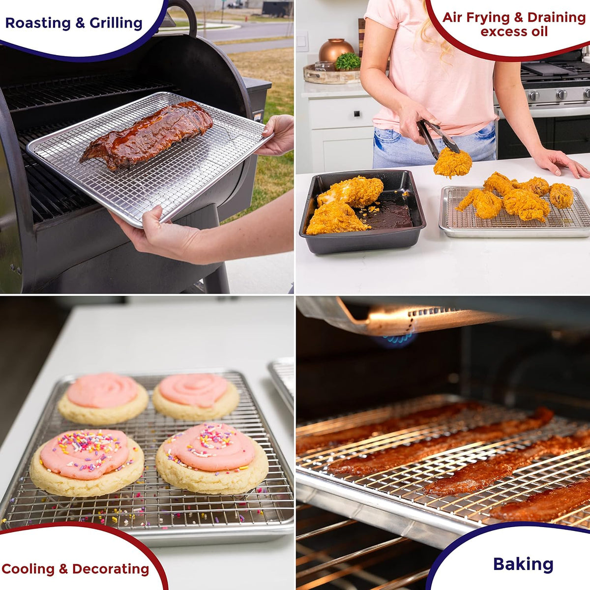 Half Sheet Baking Pan and Rack Set Warp-Free 13.1x17.9 In | Aluminum baking tray and stainless steel wire rack combo used together for large family meals