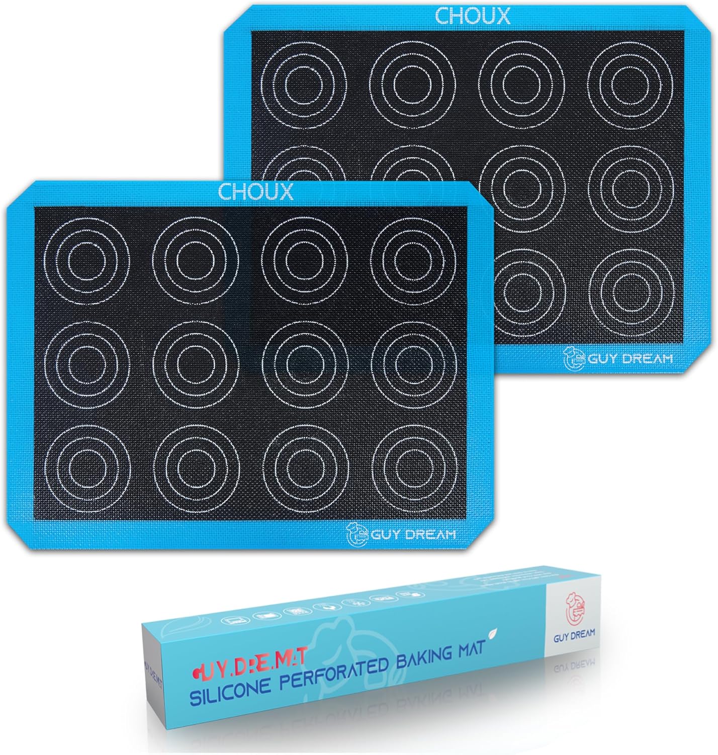 GUY DREAM Perforated Silicone Baking Mat 11-4/5" x 15-3/4" - 2PCs Choux Mat for Baking Cookie - Stea