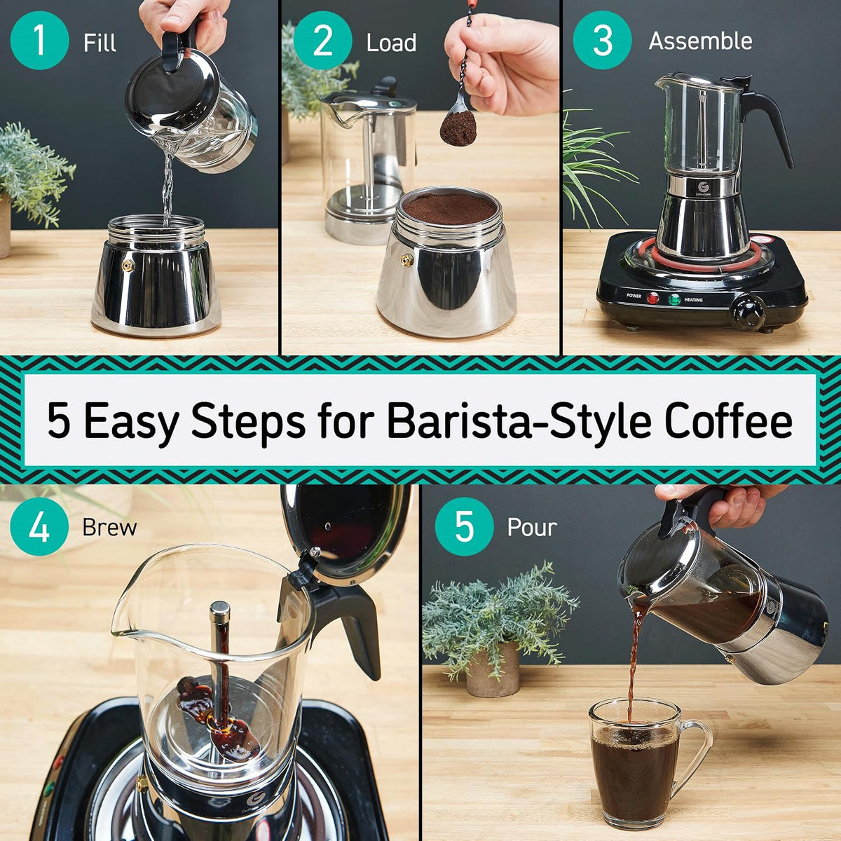 Coffee Gator 4 Cup Moka Pot, 6.7oz Stovetop Espresso Maker