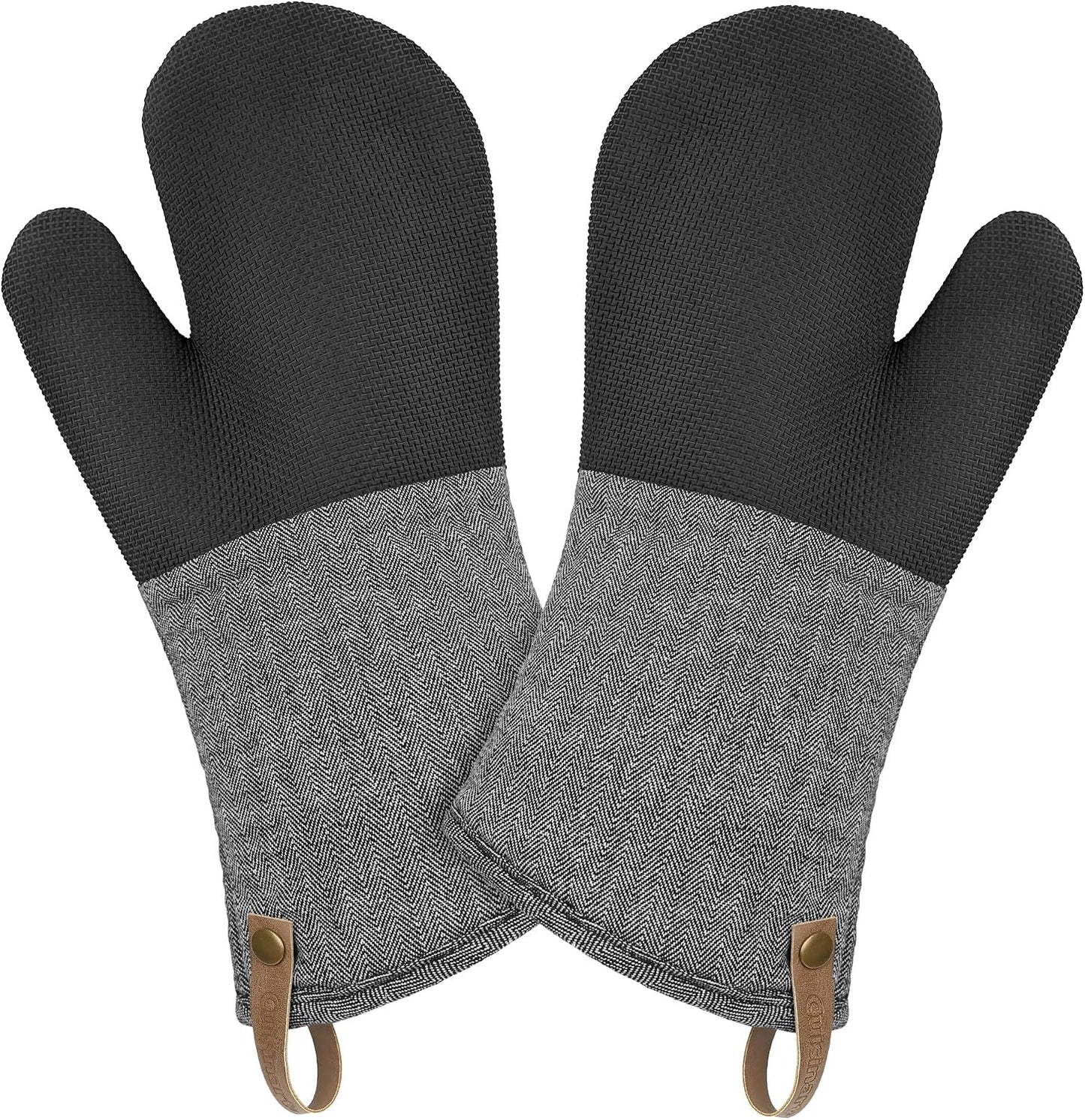 Cuisinart Heritage Kitchen Oven Mitts, Heat-Resistant, 2-Pack, 7"x13" | Non-slip neoprene palm grips up to 350°F, long cuff shields forearms, hang loop for storage, handles cast iron and grilling