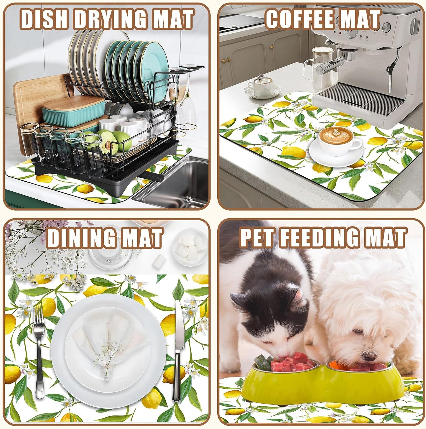 Lemon Fruits Coffee Mat Absorbent Dish Drying Mat for Kitchen Counter Hide Stain Rubber Backed Coffee Bar Accessories Fit Under Espresso Machine Cafe Table, 11.8 x 19.7 Inch