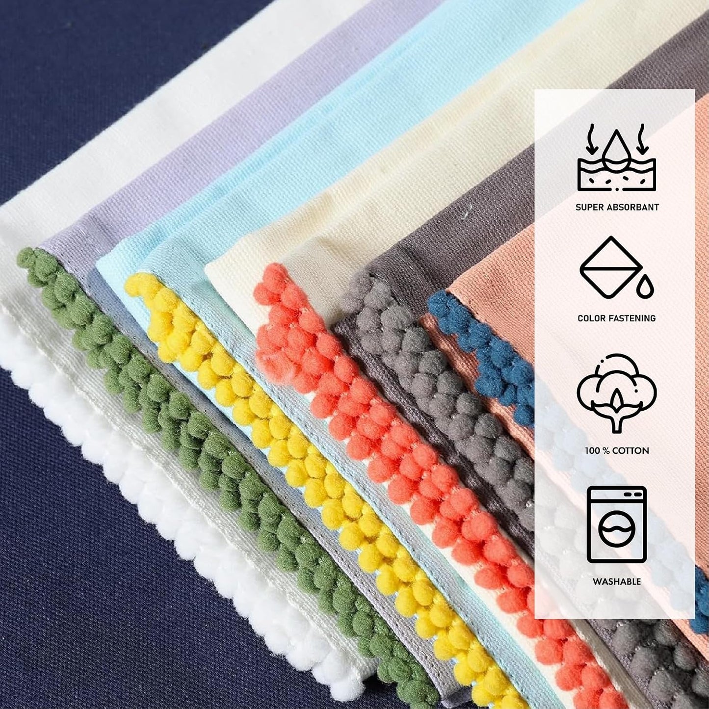 Kitchen Towels 100% Cotton Solid Kitchen Dish Cloths, Kitchen Hand Towel Reusuable Dish Towel for Cleaning & Drying Tea Towels Set with Hanging Loop - 18"x 28", Pack of 6 Pastel Colors