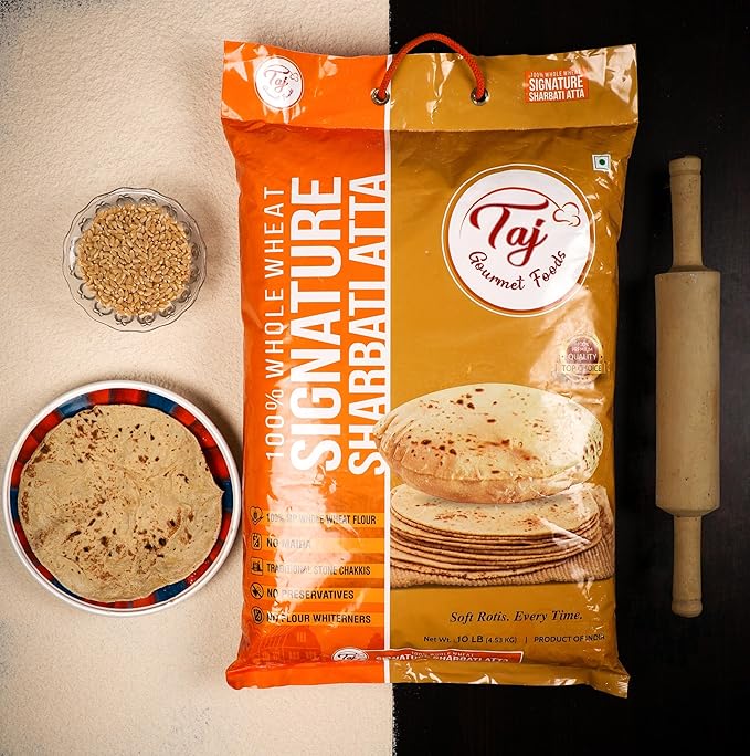 TAJ Signature Sharbati Atta 2-Pounds | Chakki Atta - Stone Ground 100% Whole Wheat Flour, Chappati Flour | No Mix