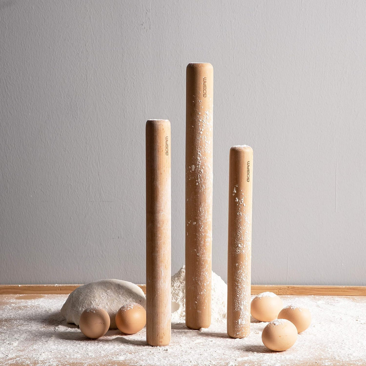 GOBAM Wood Rolling Pin, Extra Large - Dough Roller for Pasta, Cookies, Pie, Pizza, Chapati, Fondant, Rolling Pins for Baking, Bread Making Tools and Supplies - 15.8 x 1.6 Inches