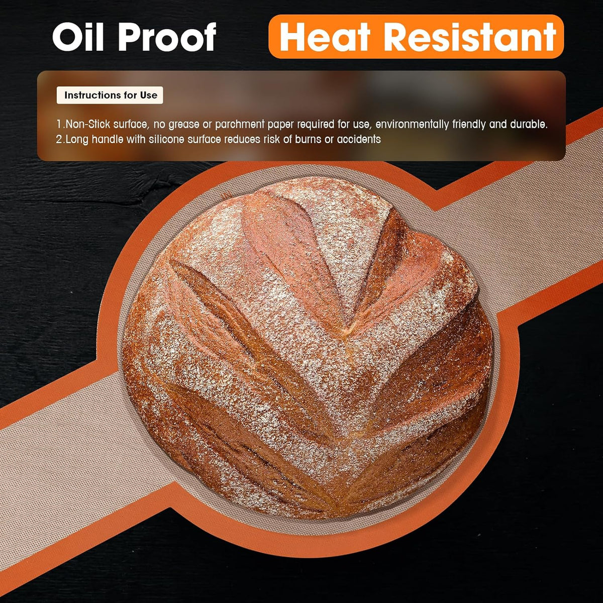 Dizywiee Silicone Bread Sling for Dutch Oven, 3-Pack Non-Stick & Easy to Clean Bread Baking Mat Set, Reusable Bread Sling with Long Handle to Transfer Sourdough, 01.3Pack Black+Orange+Red