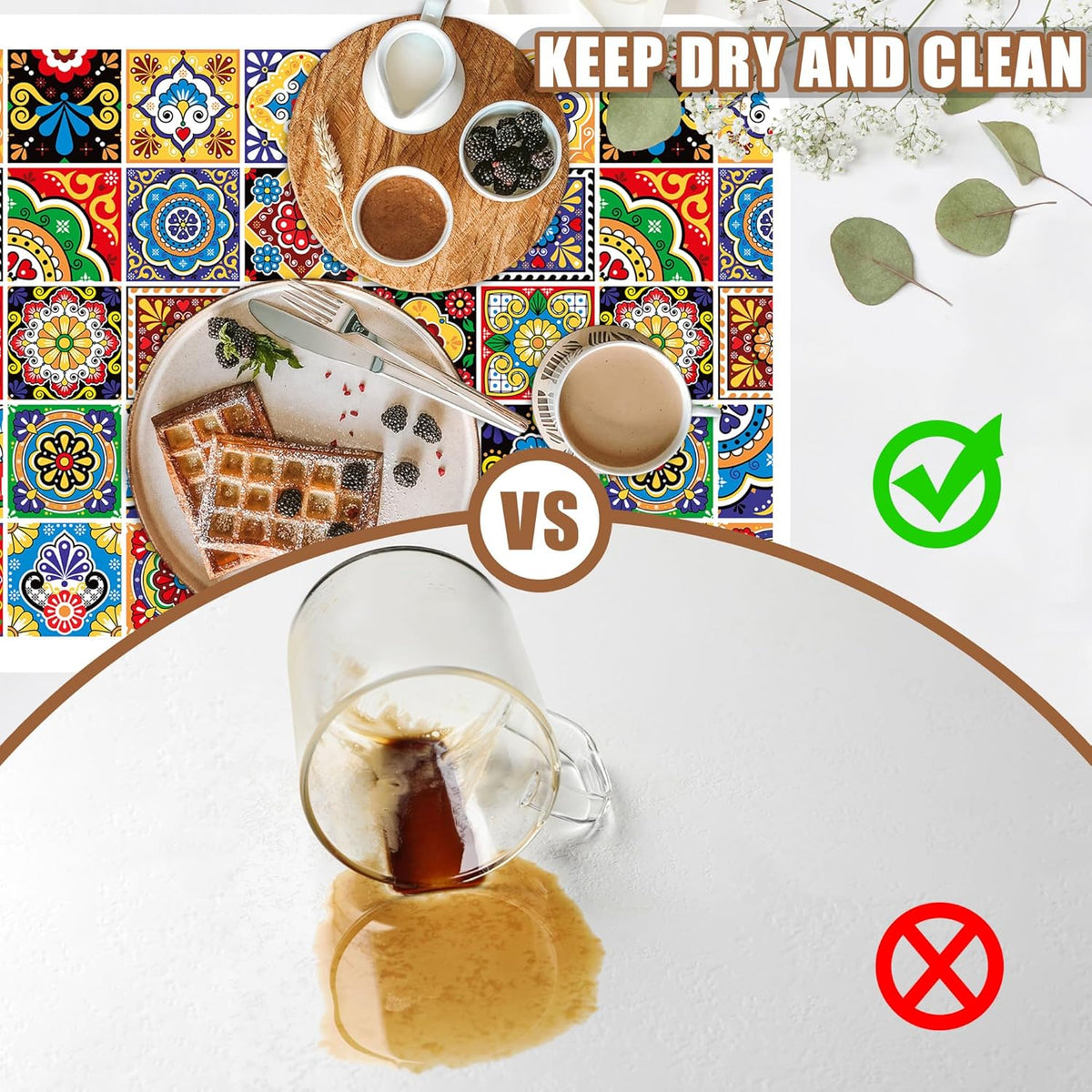 Talavera Mexican Tiles Dish Drying Mat for Kitchen Counter Bar Mat Hide Stain Absorbent Rubber Backed Coffee Mat Maker Espresso Machine Bar Accessories 15.7 x 23.6 Inch