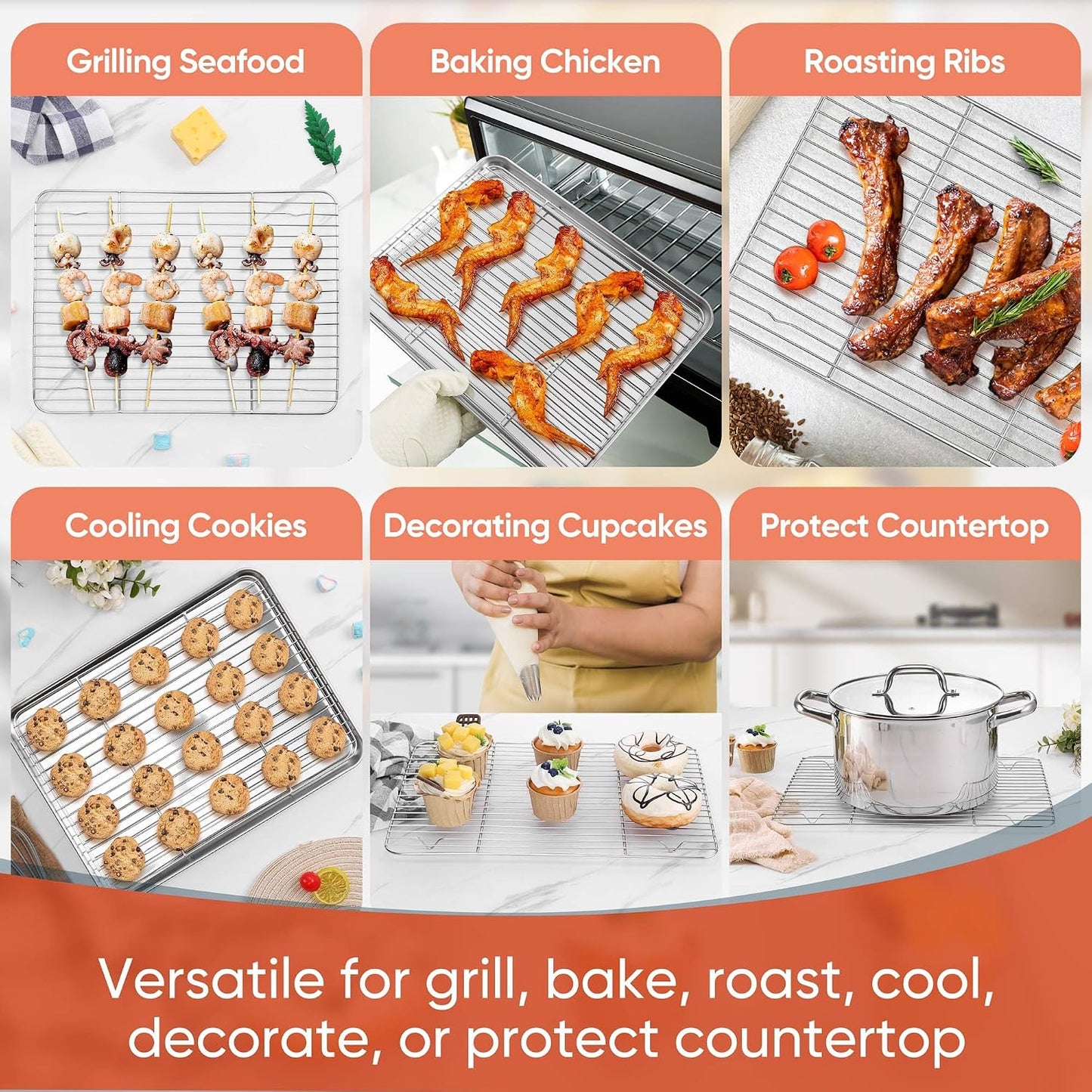 Homikit 2 PCS Cooking & Baking Cooling Rack,15 x 11 Inch Stainless Steel