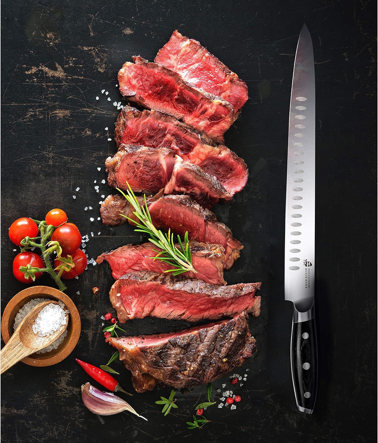 TUO Carving Knife - 12 Inch Brisket Slicing Knife for Grilled Meat and Bacon - High Carbon German Steel - Pakkawood Handle with Gift Box - BLACK HAWK SERIES