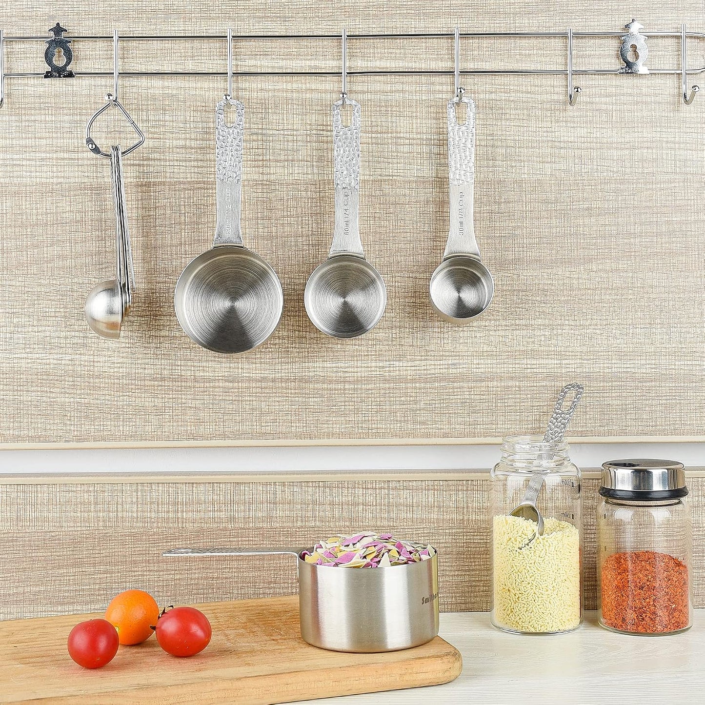 18/8 Stainless Steel Measuring Cups and Spoons Set 10 for Baking & Kitchen, Metric & US Metal 4 Measuring Cups and 5 Measuring Spoons with 1 Leveler