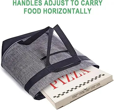 Navy insulated delivery tote with zippered closure and carrying handle