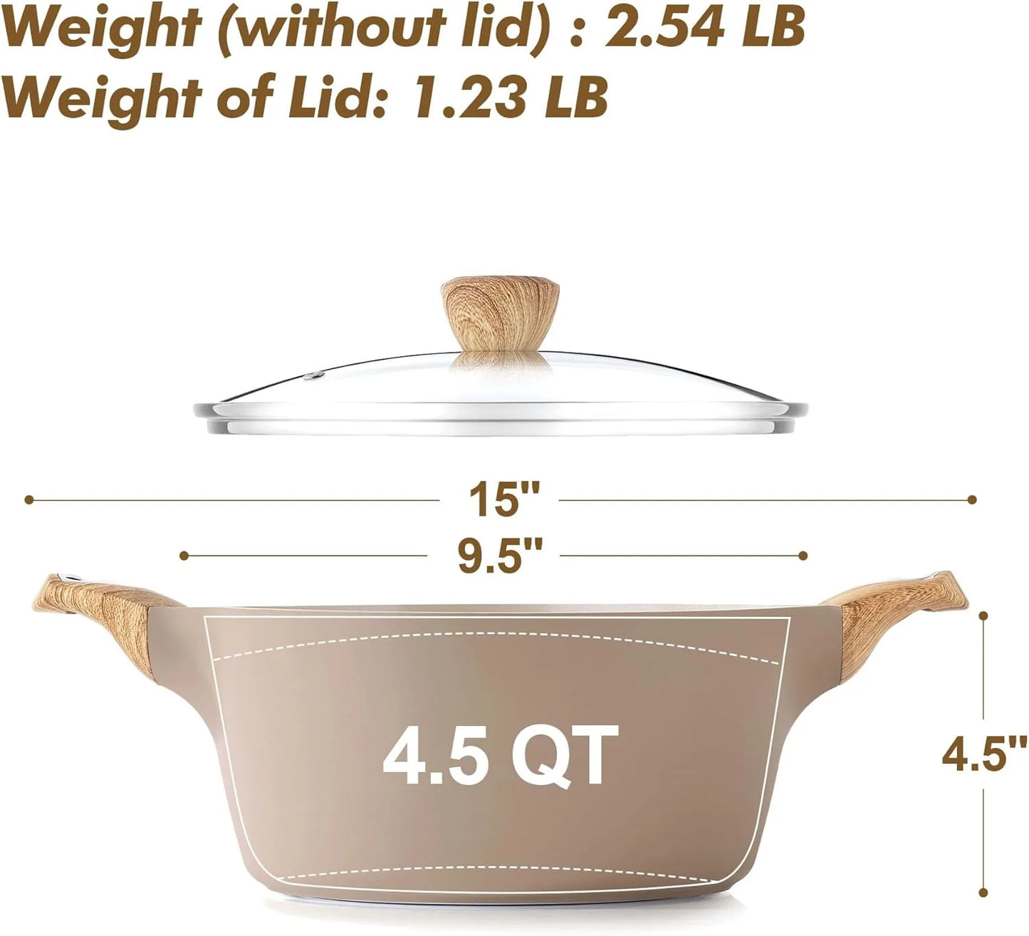 Durable ceramic casserole pot induction compatible nonstick cooking pot taupe