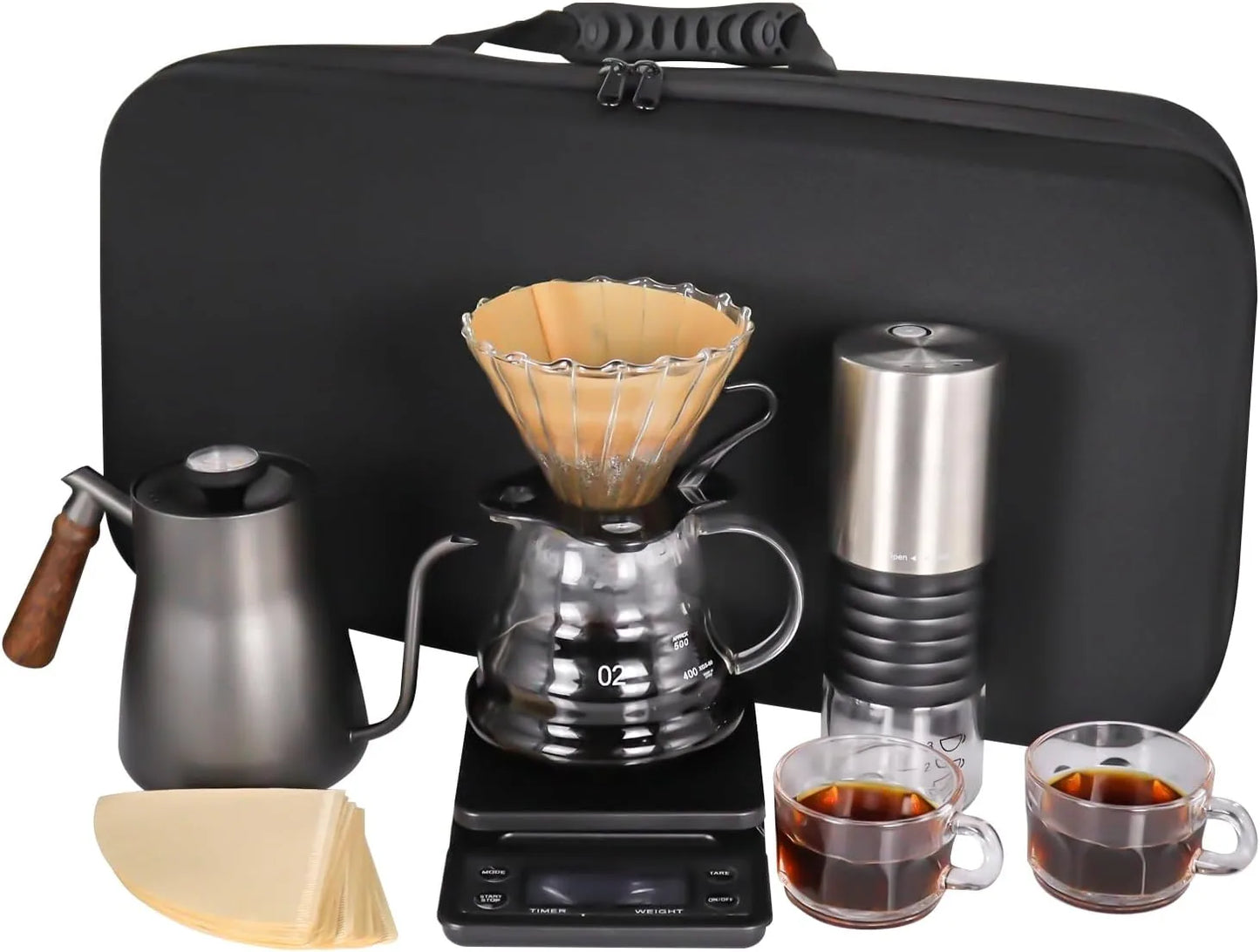 Portable 850ml hand brewing coffee pot with electric grinder RV hiking set