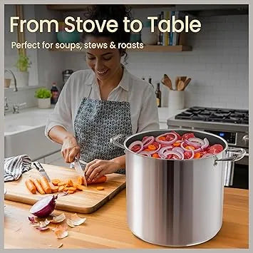 Tempered glass lid with heat-resistant handle on stainless steel stockpot