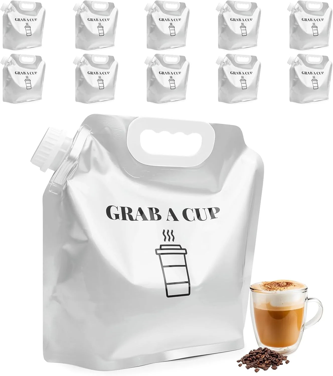 White 88oz disposable coffee dispenser with handle for takeout