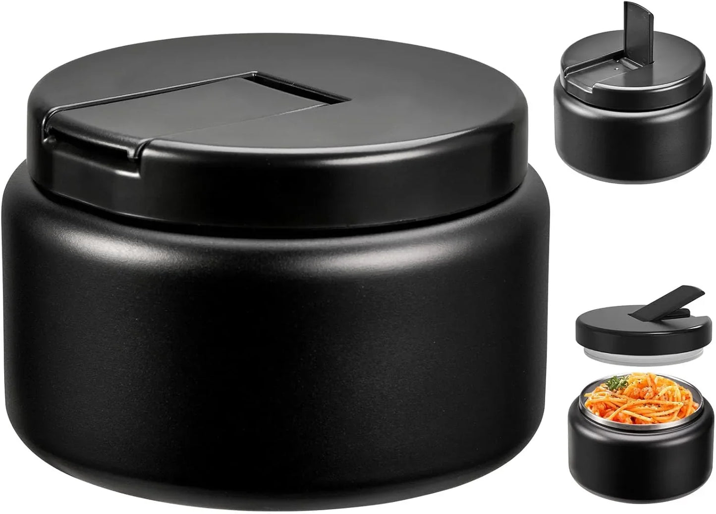 Black 13.5oz insulated vacuum food jar with buckle lid for kids lunch