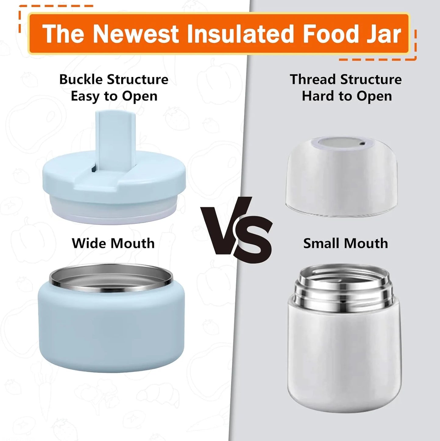 oz insulated food jar buckle lid school picnic travel thermos blue