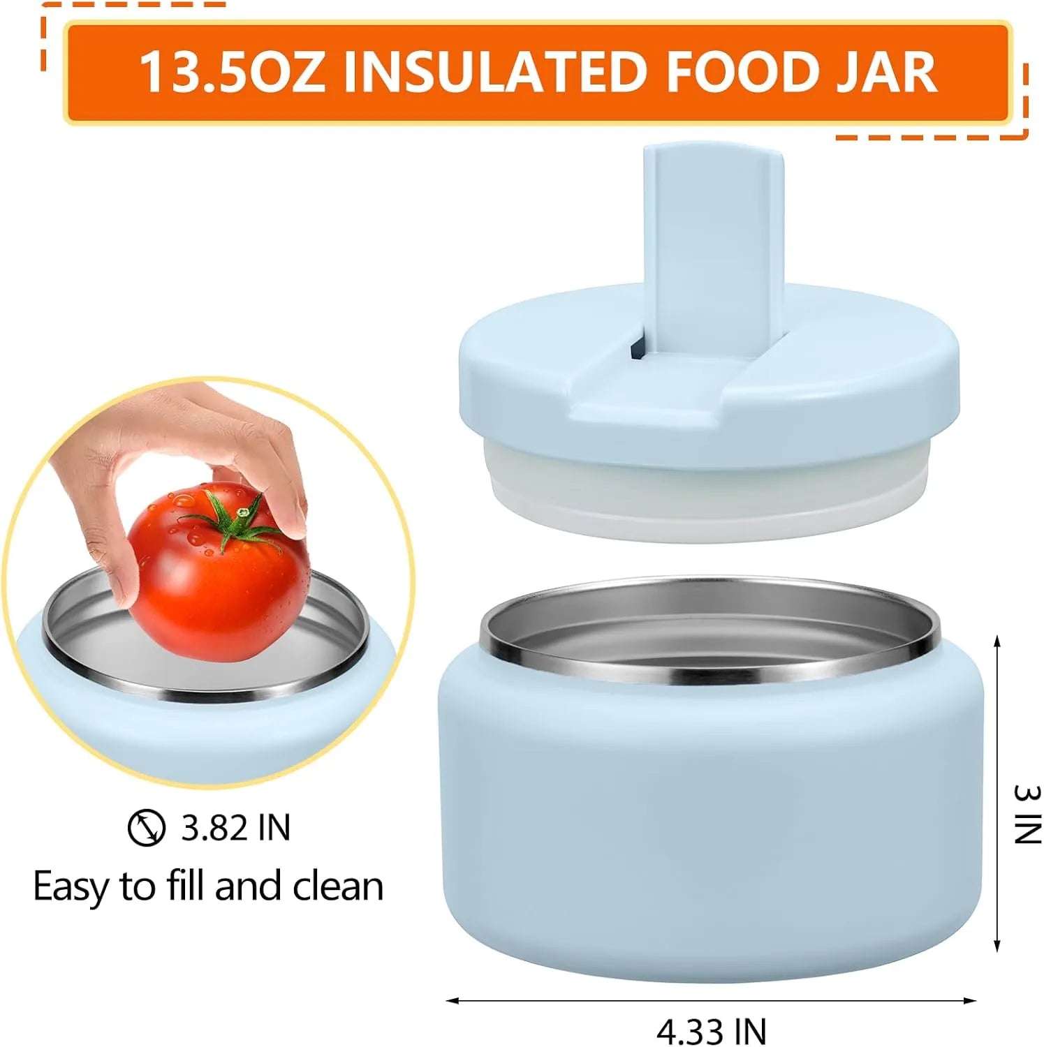 Insulated lunch container stainless steel wide mouth vacuum food jar kids blue