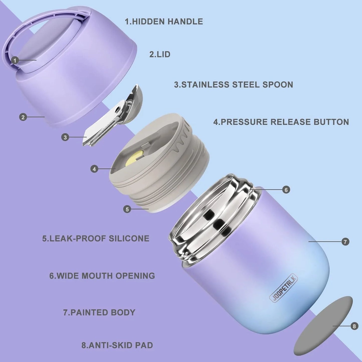 Wide mouth vacuum stainless steel thermal food jar for kids and adults