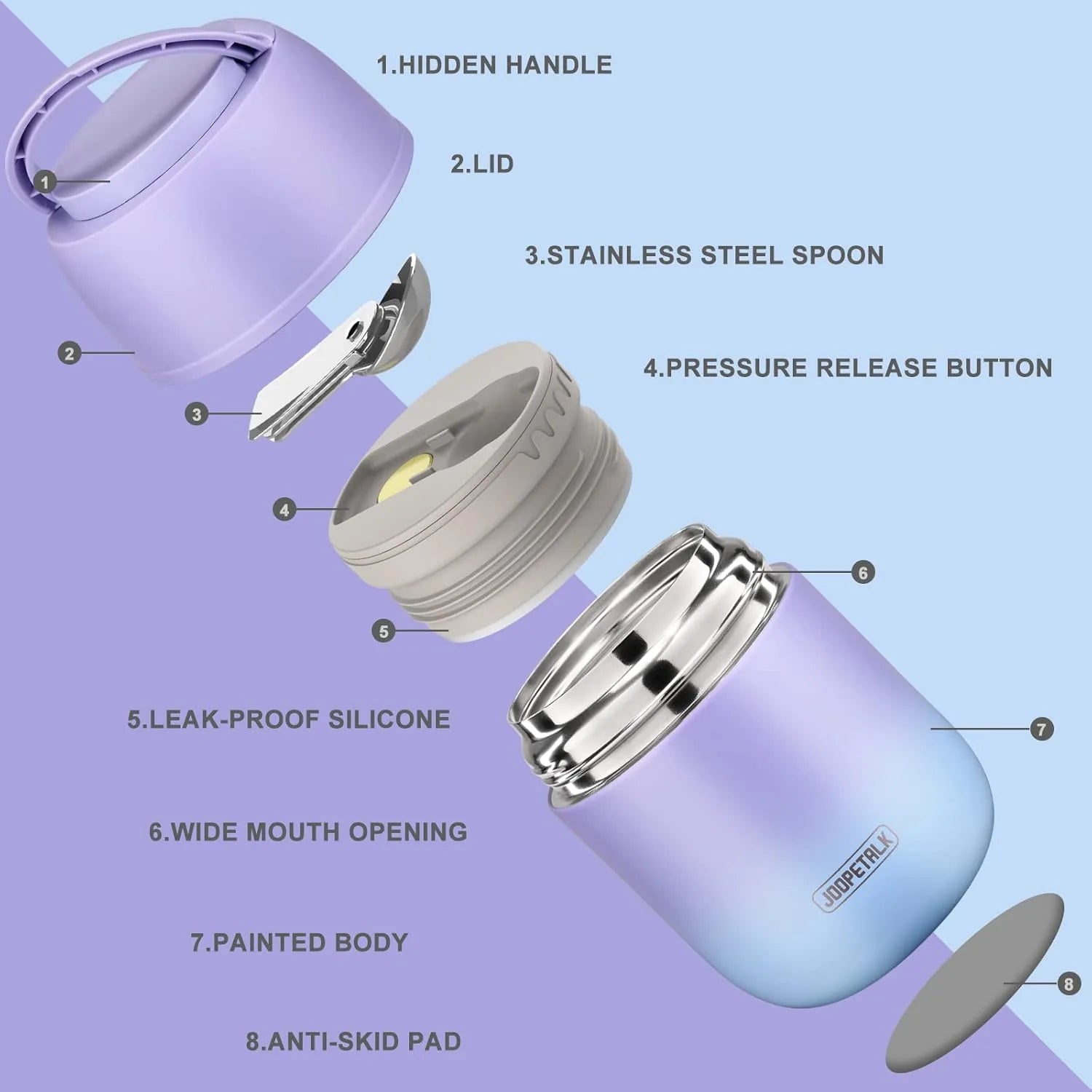 Wide mouth vacuum stainless steel thermal food jar for kids and adults
