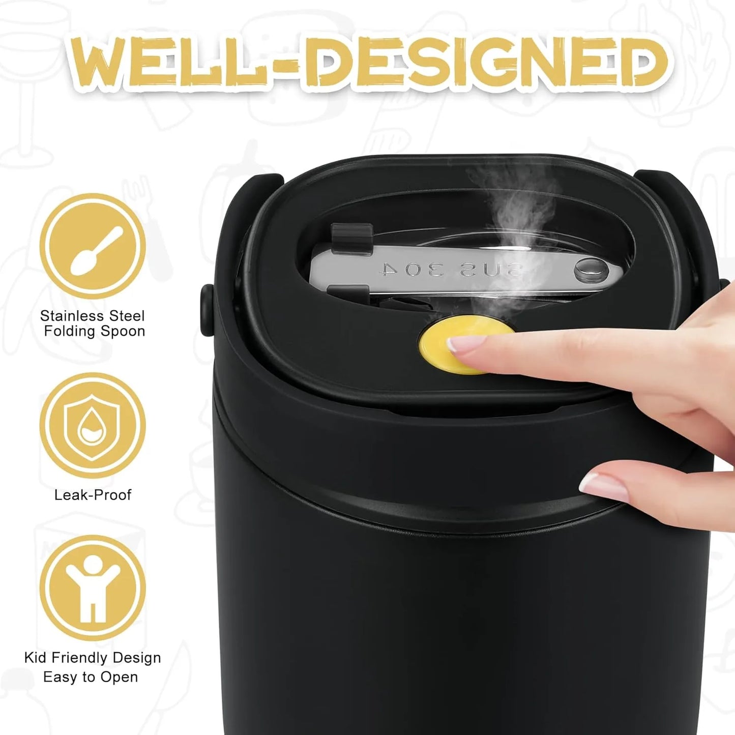 Wide-mouth thermal soup container with spoon and handle for kids adults