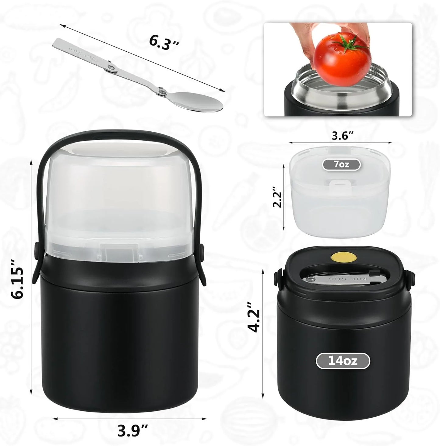 Insulated lunch thermos 2-in-1 design keeps food hot with snack compartment
