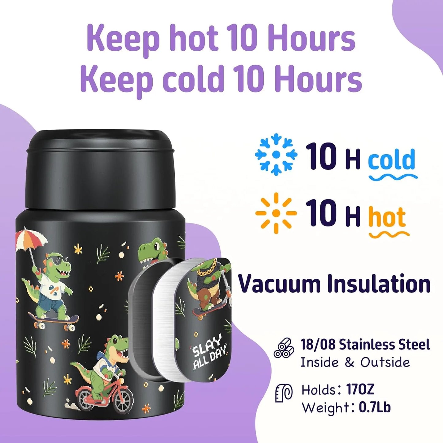 Leakproof insulated lunch container thermos for hot and cold foods 17oz