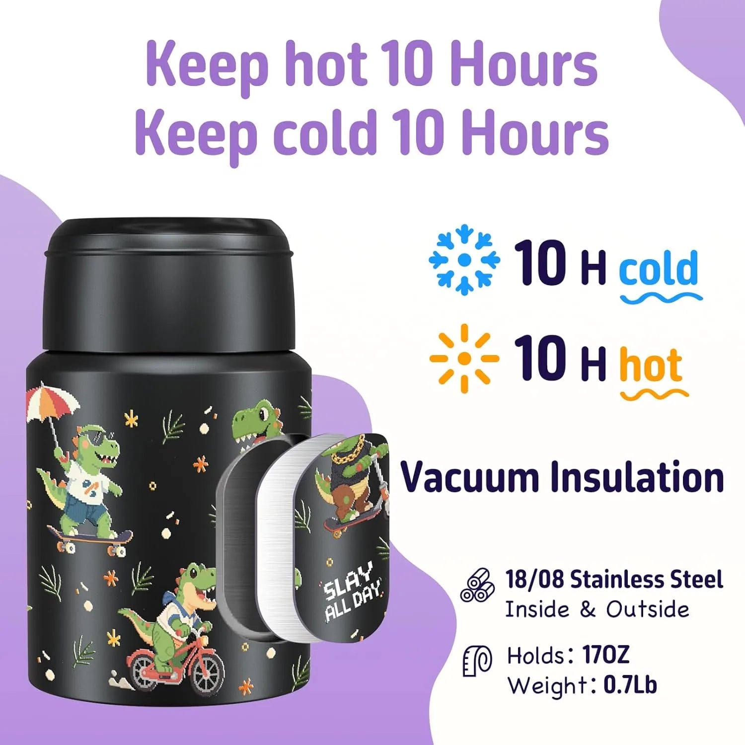 Leakproof insulated lunch container thermos for hot and cold foods 17oz