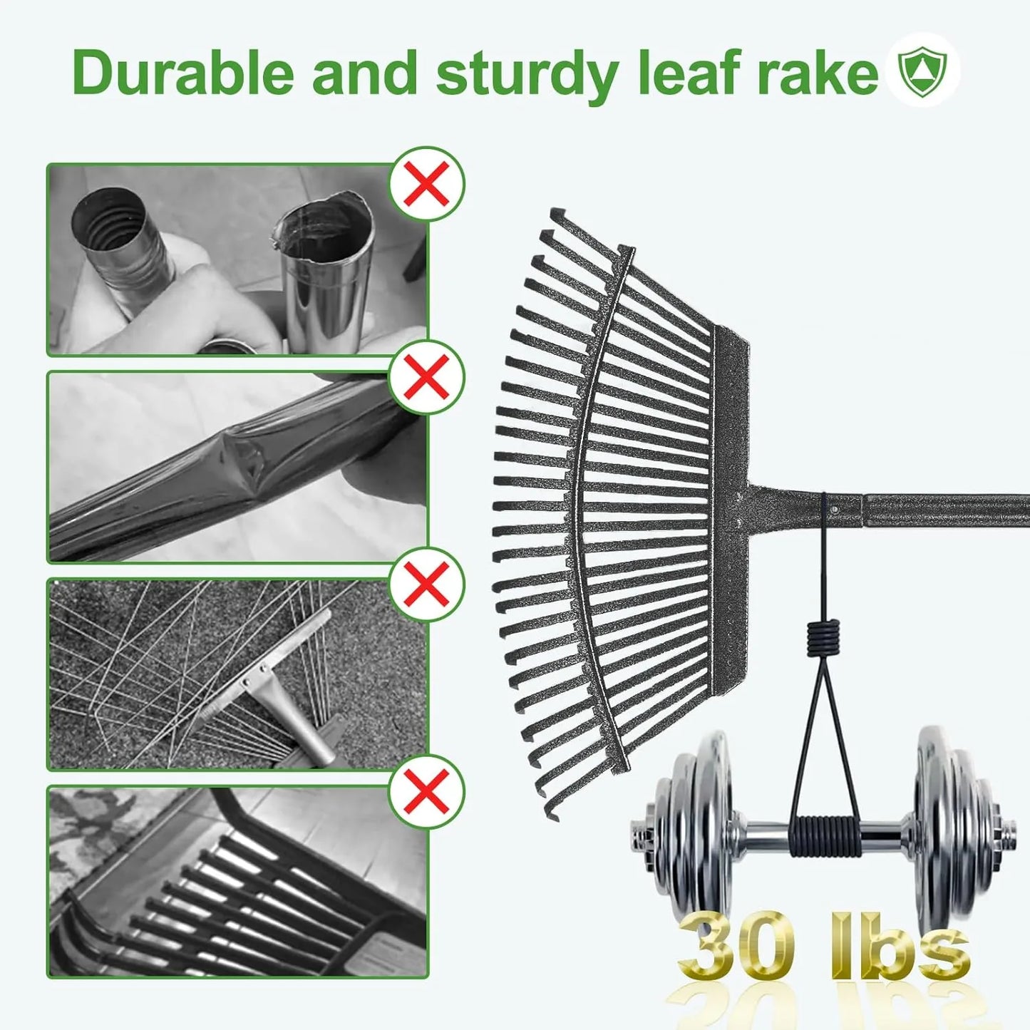 Complete garden rake set featuring heavy duty construction and large capacity leaf bag