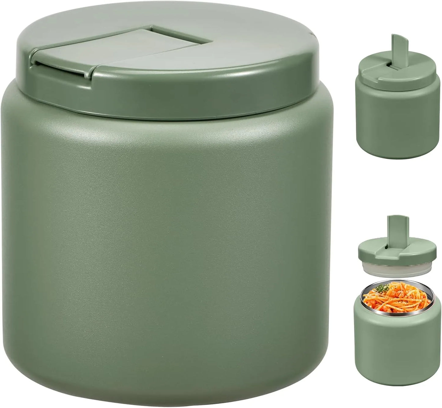 Green 26oz insulated food jar with buckle lid for kids lunch