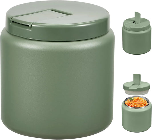 Green 26oz insulated food jar with buckle lid for kids lunch