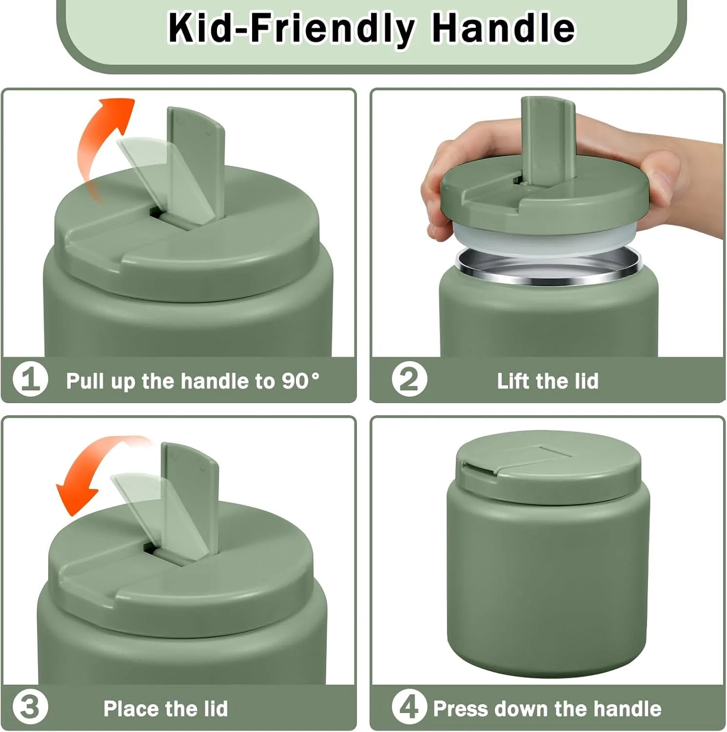 Stainless steel vacuum food container, wide mouth design, leak proof green