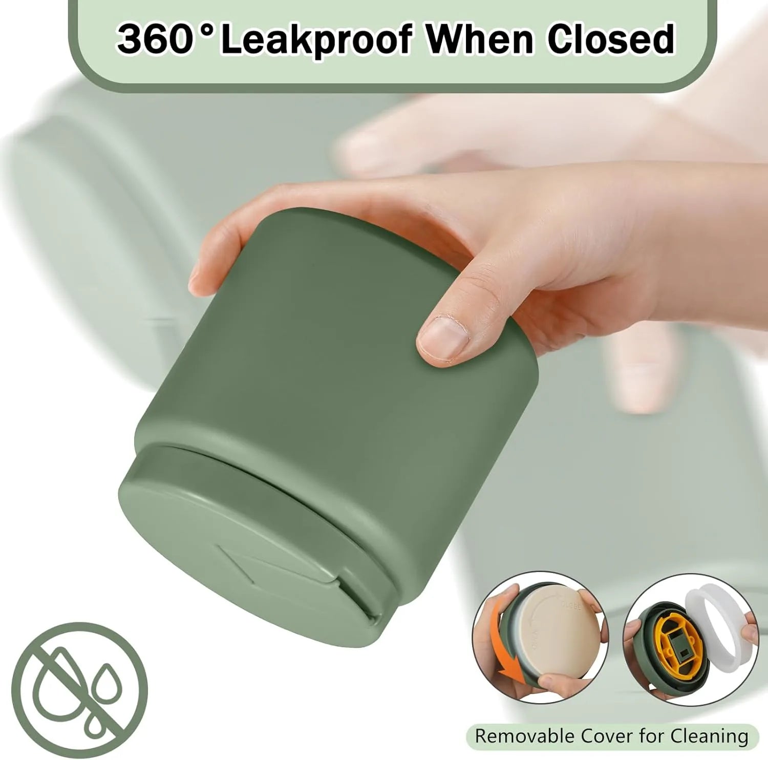 Wide mouth insulated lunch container, 26oz green jar with buckle lid
