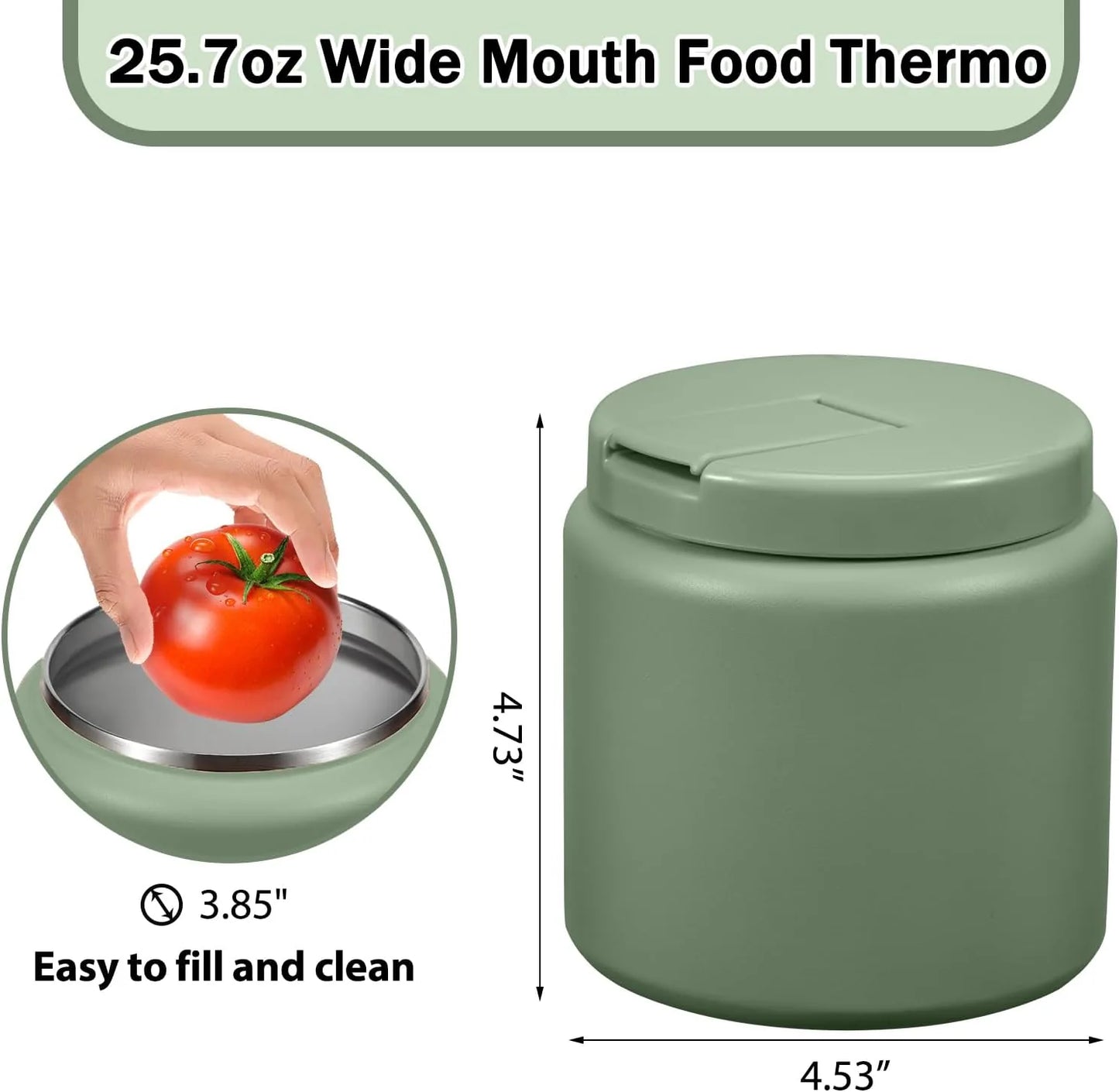 Green vacuum food jar, kids insulated lunch container for travel picnics
