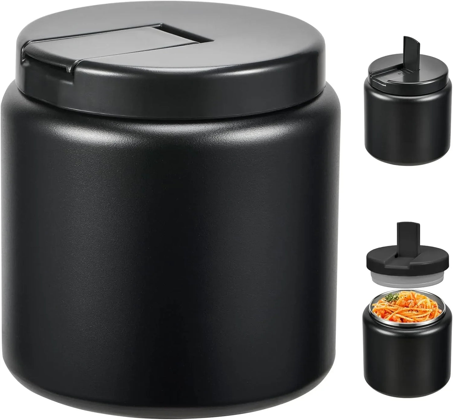 Black 26oz insulated vacuum food jar with buckle lid for kids