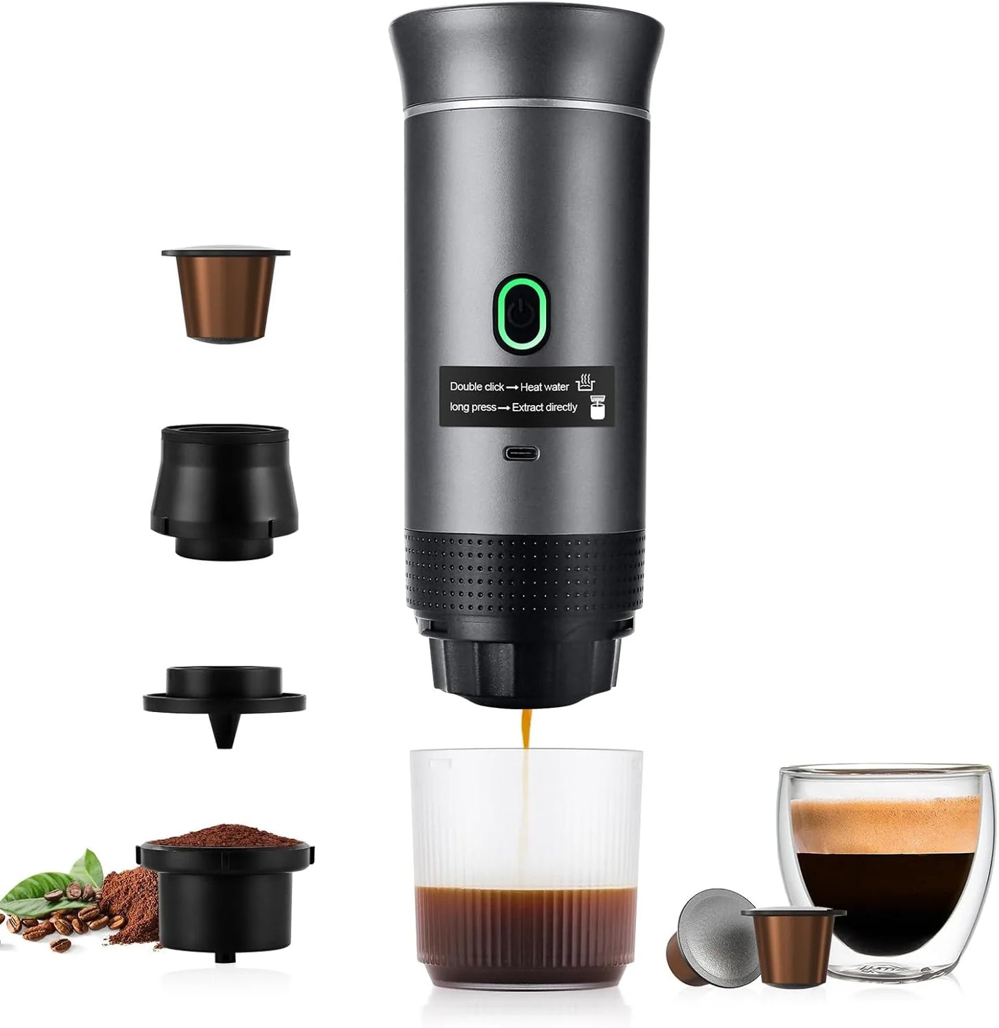 Portable espresso machine with USB charging and self-heating technology