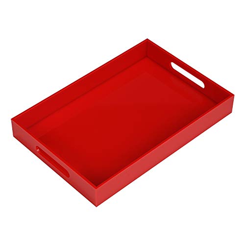Sturdy Red Acrylic Serving Tray with Handles - 10x15Inch, Coffee, Appetizer, Breakfast, Butler Tray - Kitchen Countertop & Vanity Table Organizer