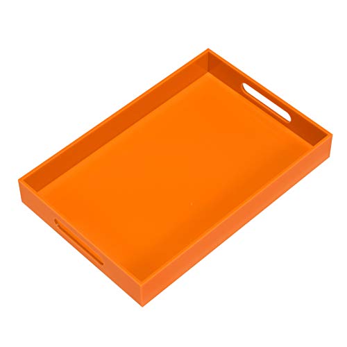 Orange Sturdy Acrylic Serving Tray with Handles-10x15Inch-Serving Coffee,Food,Breakfast