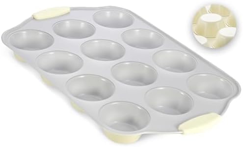 Boxiki Kitchen 12 Cups Ceramic Coated Muffin Pan for Baking - Durable Steel Frame Cupcake Pan w/Nonstick Surface -