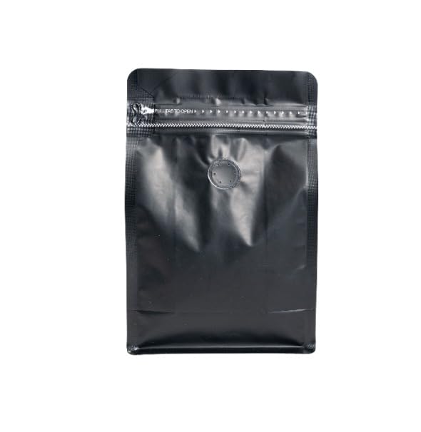 Premium Coffee Bags with Valve (50 pcs, 8 oz) Standing Coffee Beans Storage Bags, Reusable Heat Sealable Side Zipper Pouches, Eco-Friendly Packaging, Perfect for Home and Office - Black