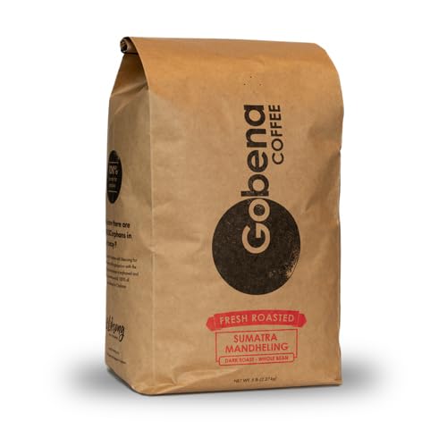 Gobena Coffee 5lb Sumatra Mandheling Grade 1 Whole Bean Fresh Roasted, Dark Roast, 100% Arabica Specialty Coffee, 80 ounces, 5 pounds, Bulk