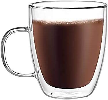 CNGLASS Large Double Wall Glass Coffee Mug 17 oz,Insulated Glass Coffee Cups with Handle,Set of 1