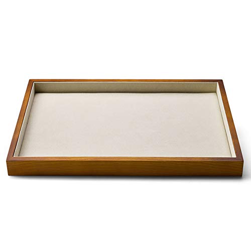 Oirlv Wood Flat Jewelry Tray Stackable Jewelry Drawer Organizer Showcase Jewelry Holder (Creamy-white flat tray)