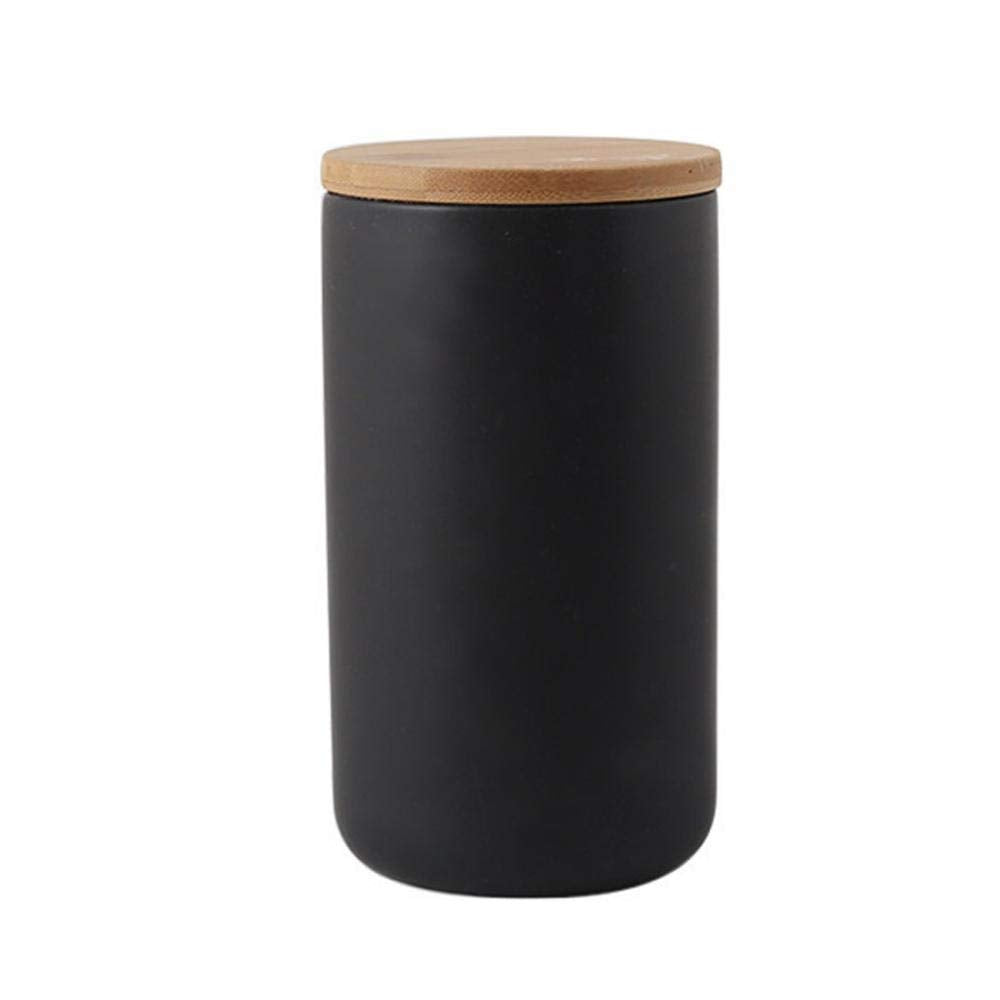 MilkyWay Ceramic Food Storage Jar with Airtight Bamboo Lid, 33.81oz/1000ml | Modern Ceramic Jar Ideal For Storing Loose Tea, Coffee, Spices, Nuts, And Snacks With Airtight Bamboo Lid, Black Canister