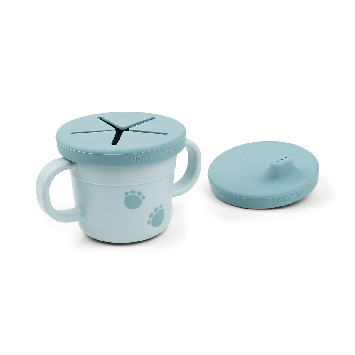 Done by Deer Elphee Blue Snack & Sippy Cup – Spill-Proof Toddler Cup with Soft Spout, Easy-Grip Handles, and Snap-On Lid – Perfect for 6-Month-Olds