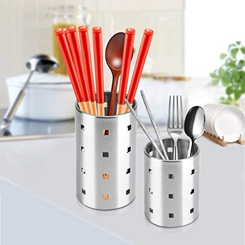 Fdit Chopsticks Holder Caddy Organizer Stainless Steel, Polished Draining Storage Rack for Kitchen Counter Sink Silver Tall L 10 x 17 cm 1 Pack