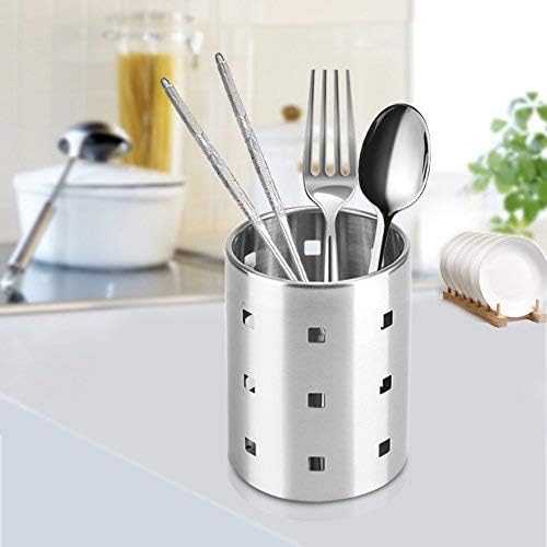 Fdit Chopsticks Holder Caddy Organizer Stainless Steel, Polished Draining Storage Rack for Kitchen Counter Sink Silver Tall L 10 x 17 cm 1 Pack